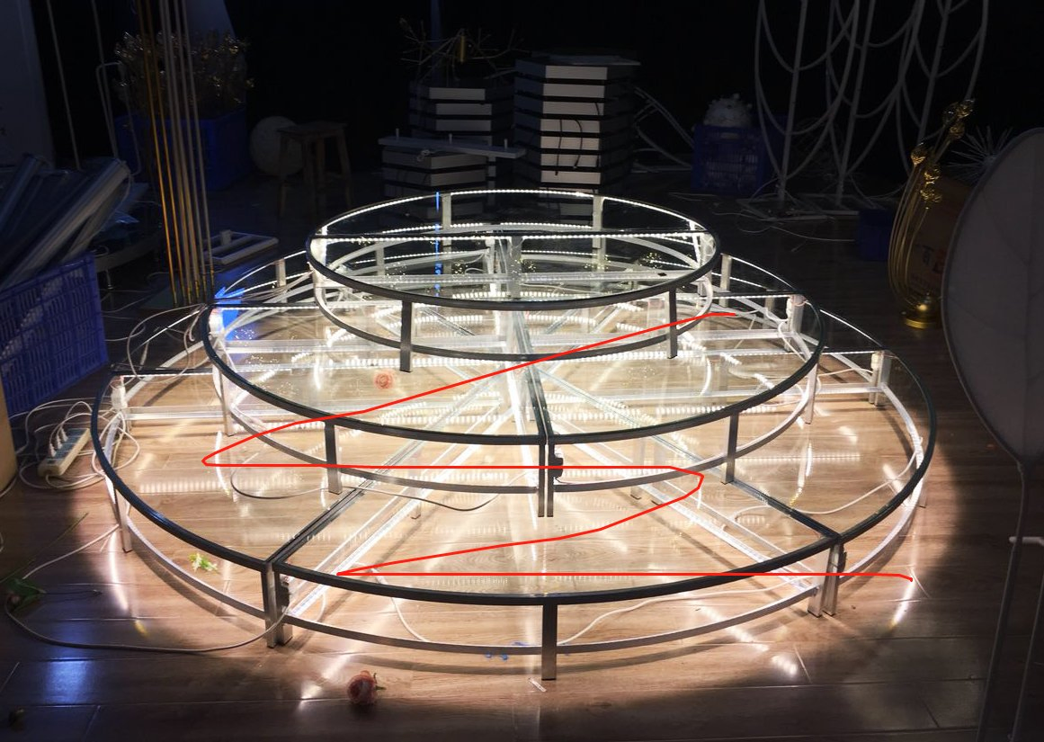 Yc-PF01 Easy Assemble Square Shape Diamond Tempered Glass Wedding Stage Runway with Flower and Light Decoration Platform