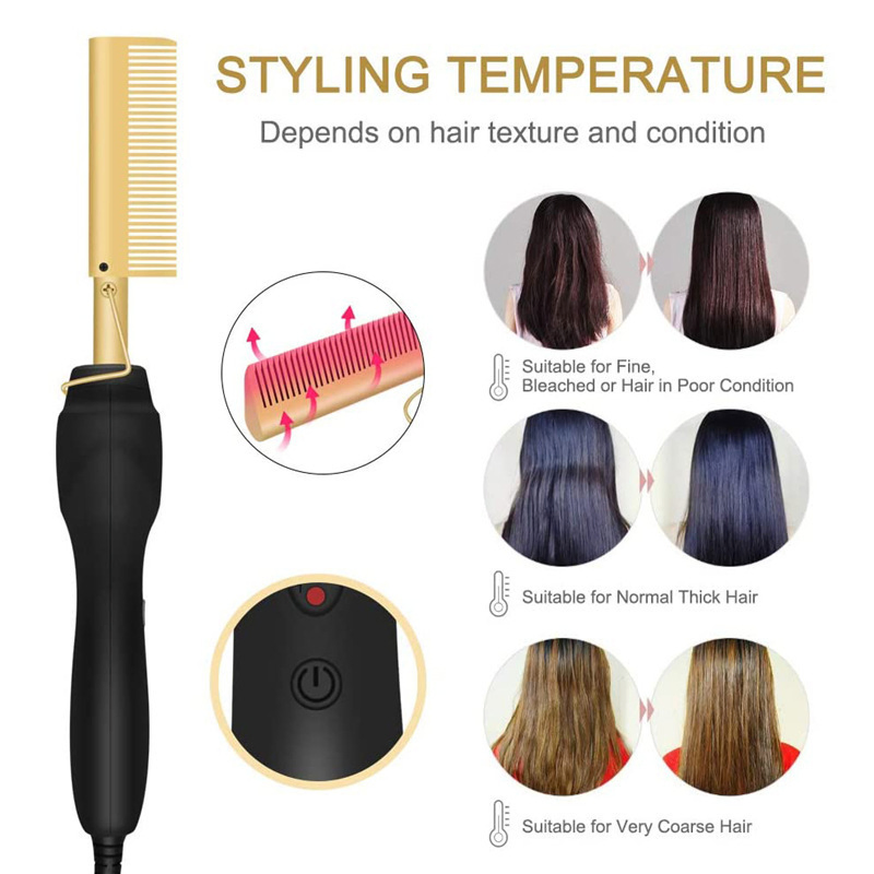 OEM Logo 3 In1 Ceramic Electric Hair Straightening Comb Curling Iron for Hair Beard Wigs