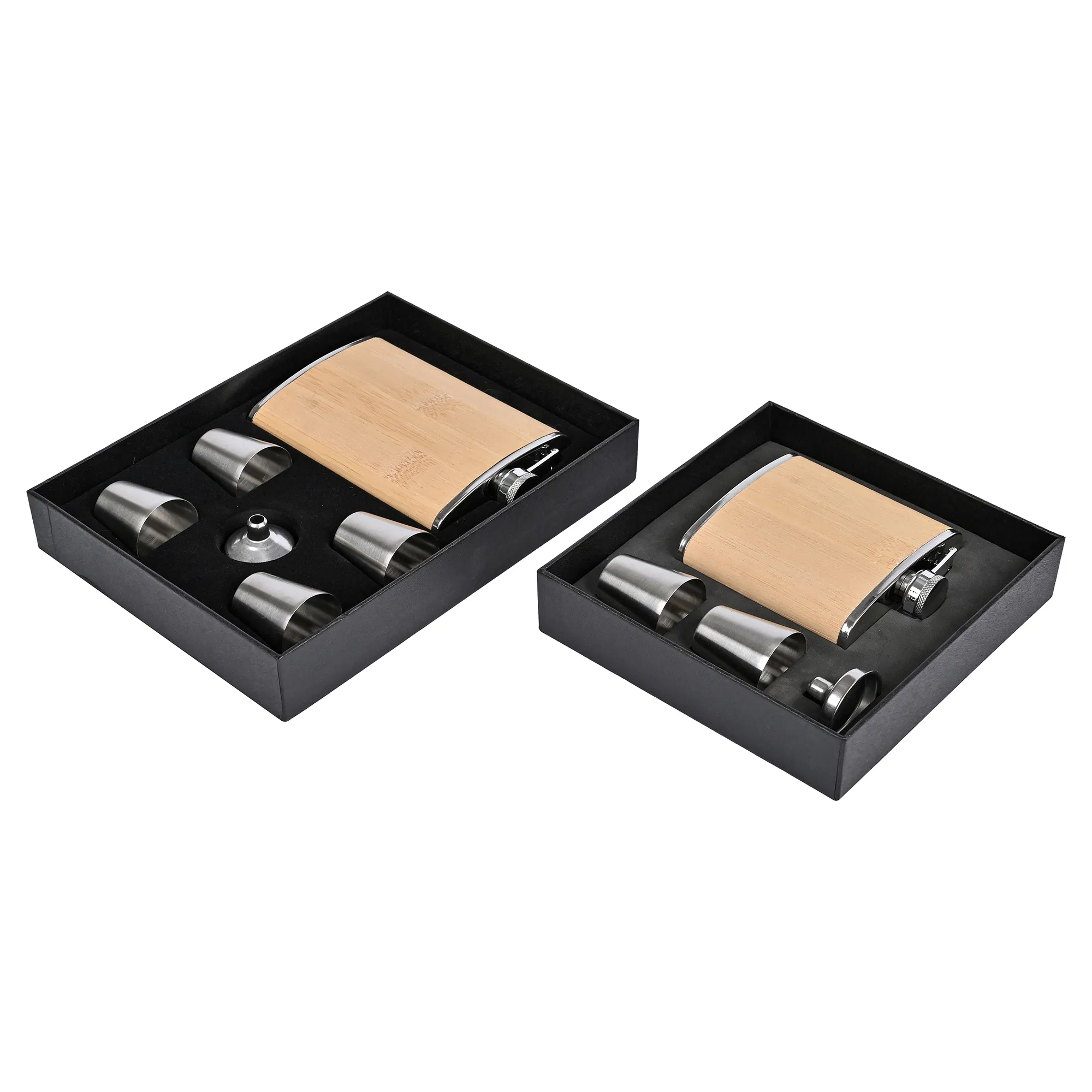 Bamboo Stainless Steel Flask Set with Shot Glasses & Funnel