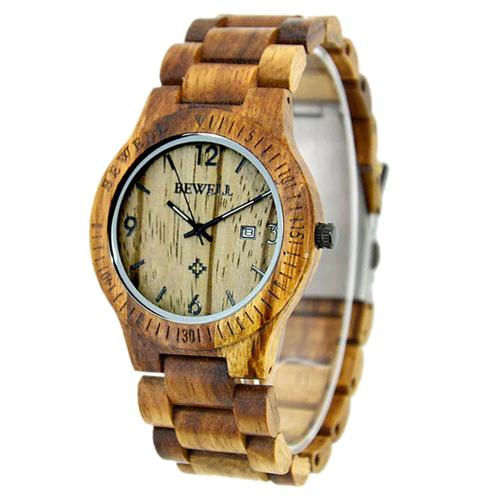 Bewell on Sales Men Wrist Watch Charming Design Wooden Watches Custom Logo Quartz Gshock