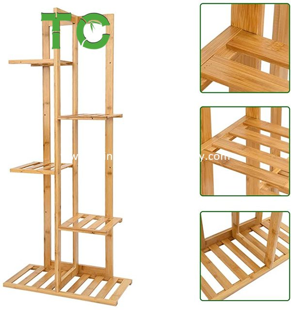 Wholesale Bamboo Plant Stand Rack 5 Tier 6 Potted Indoor&amp; Outdoor Multiple Stand Holder Shelf Rack Planter Display