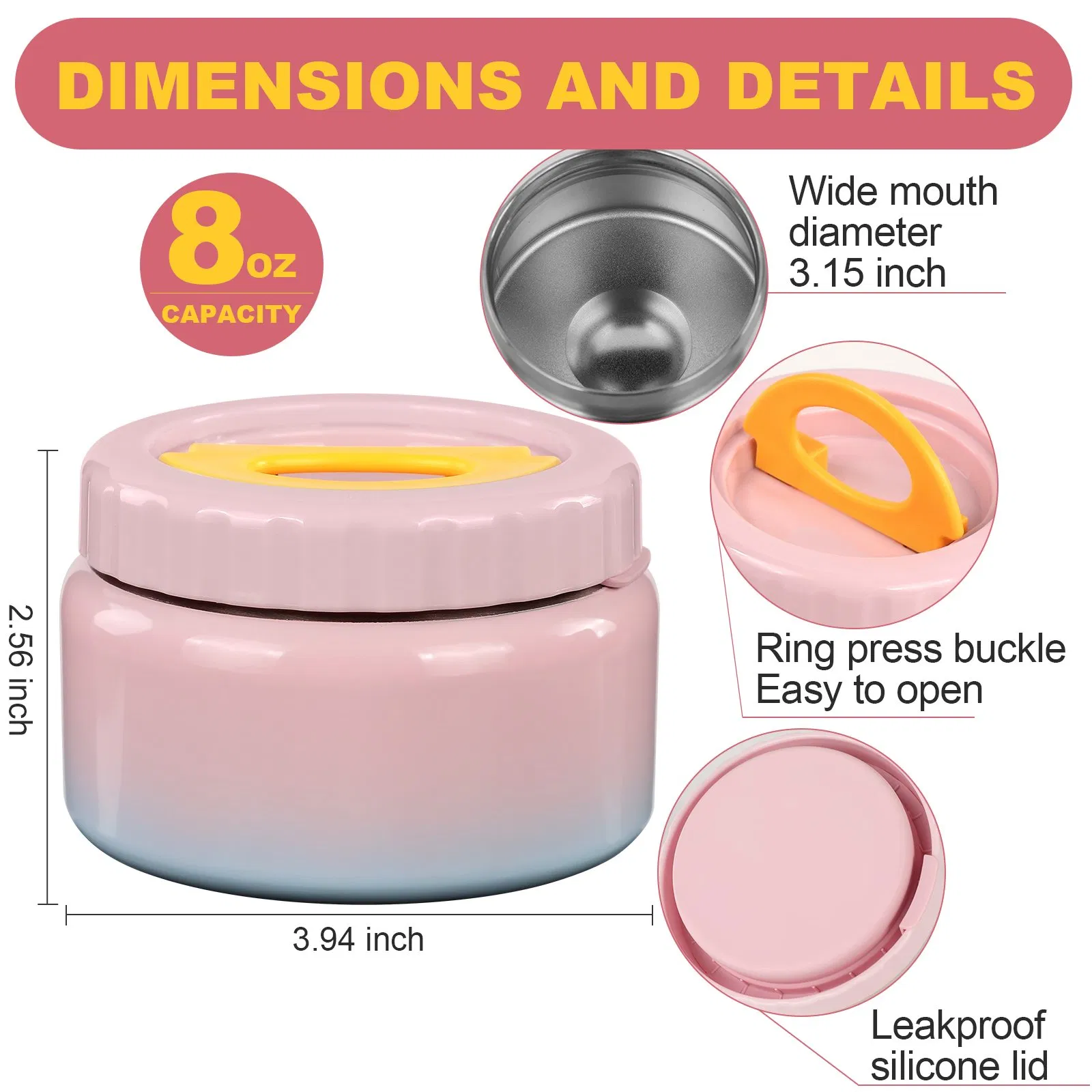 Aohea Stainless Steel Thermal Containers for Hot Food Insulated Food Jar