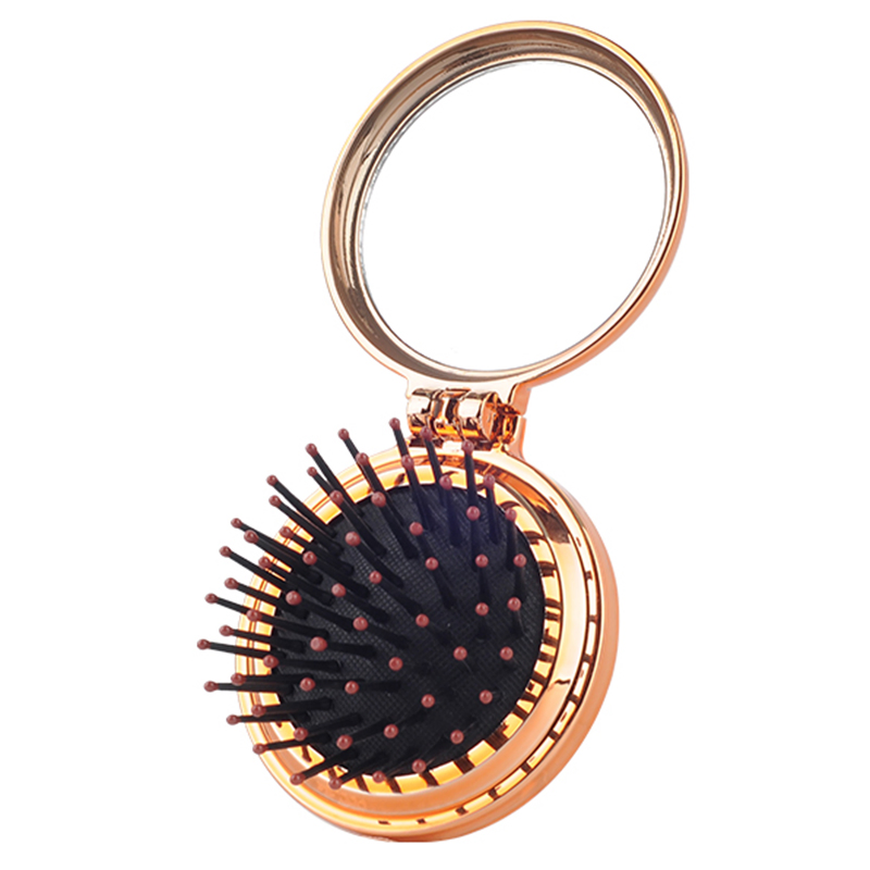 Round Folding Pocket Hair Brush, Mini Hair Comb with Makeup Mirror for Travel, Promotional Gift Comb with Mirror Set