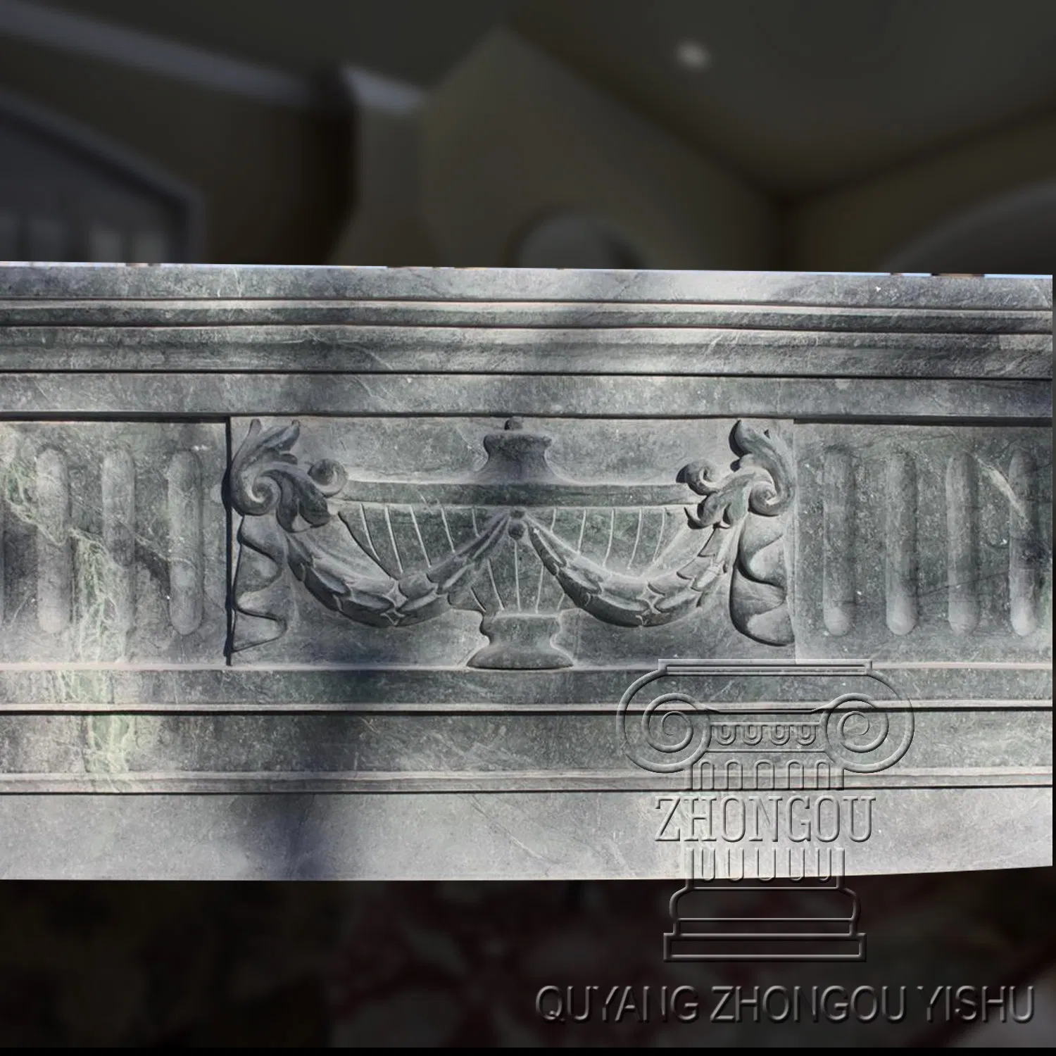 Geart Qauality Hand Carved Green Color Classic Design Natural Marble Fireplace