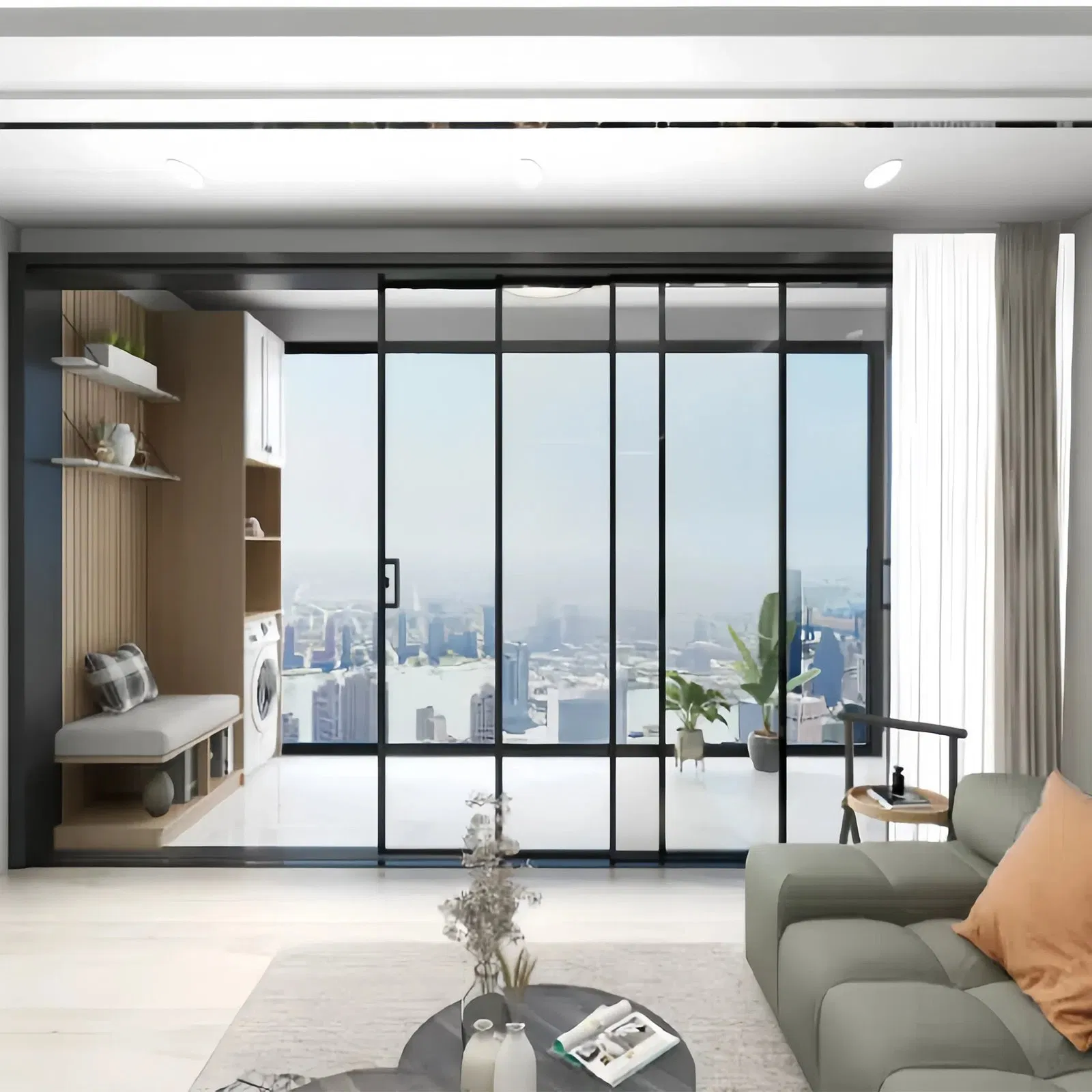 Narrow Frame Double Tempered Glass Interior Aluminum Sliding Door