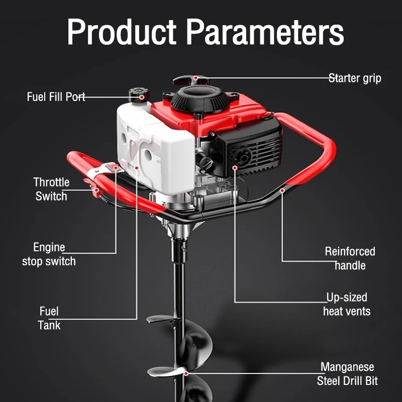 144F Petrol Engine,53CC Post Hole Digger Earth Auger for Holes Digging