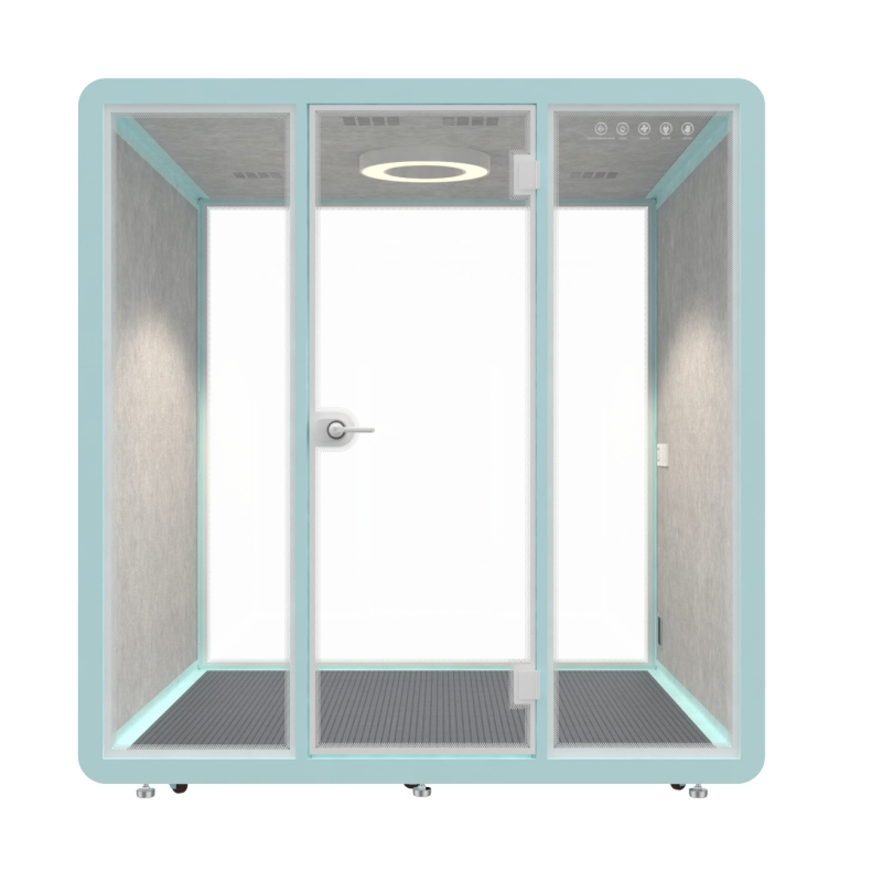 Acoustic Office Room for Focused Work with Silent Fan and Integrated LED Lights
