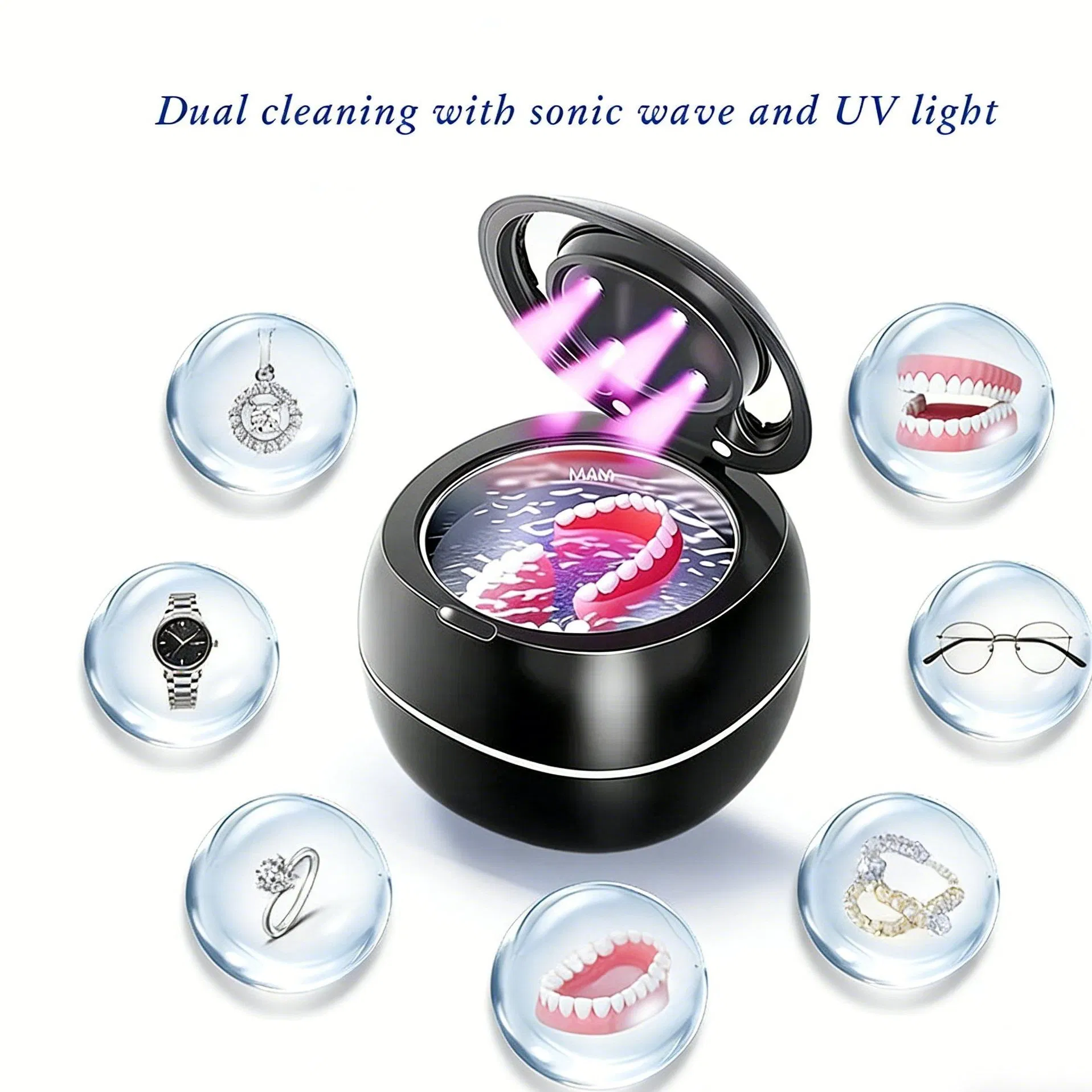 Dual-Function Compact Portable Ultrasonic Jewelry Cleaner and UV Light Eyewear Cleaning Machine