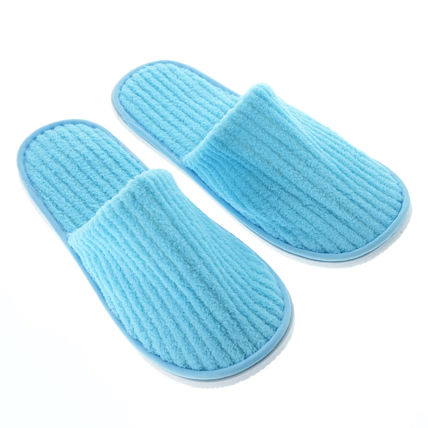 Men's Blue Striped Coral Velvet Slippers Five-Star Hotel Home Comfortable Non-Slip Cotton Material EVA
