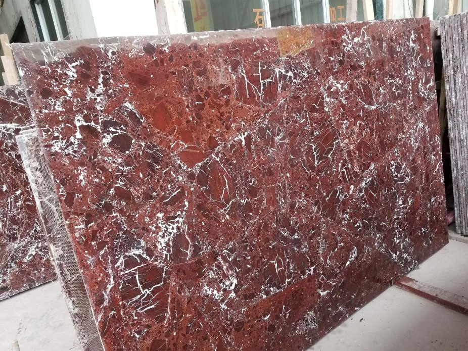 Natural Rosso Levanto Red Marble Slab Coffee Table for Kitchen Standard Countertops with Backsplash