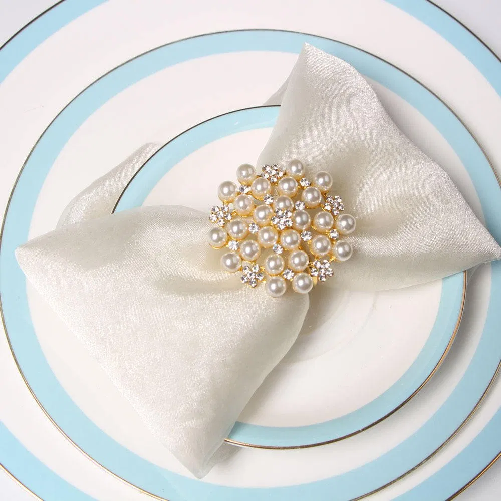 Wholesale New Style Pearl Diamond Table Decoration Gold Metal Napkin Ring for Wedding