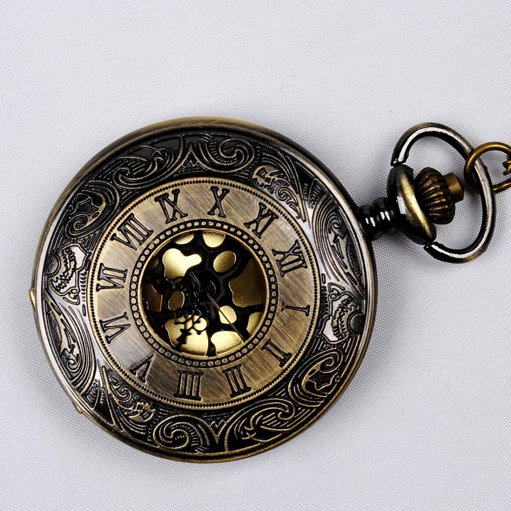 Classic Flower Roman Bronze Vintage Men Women Antique Model Tuo Table Hollow Pocket Watch