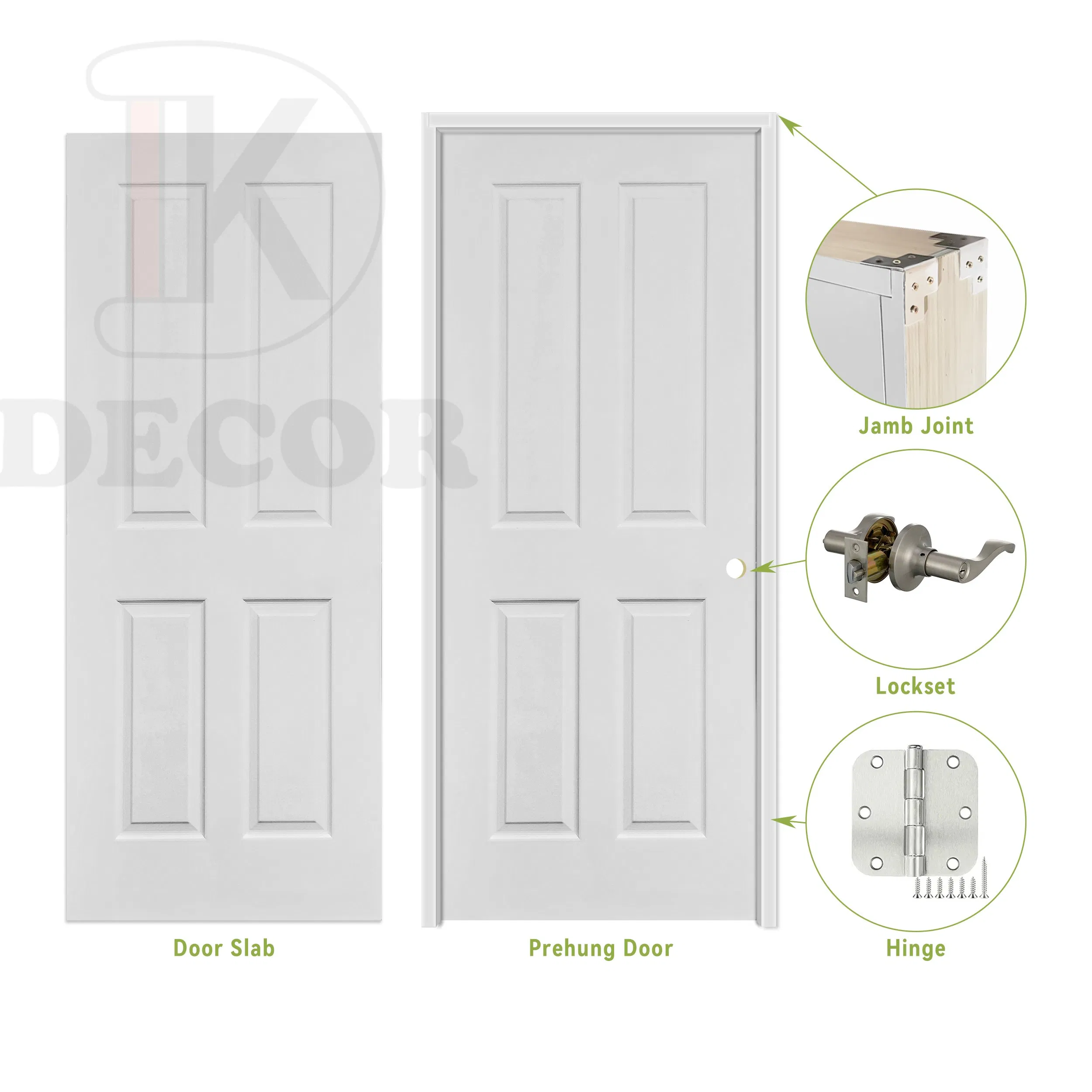 4 Panel 8 FT Interior Wooden Prehung Hollow Core Moulded Door for House