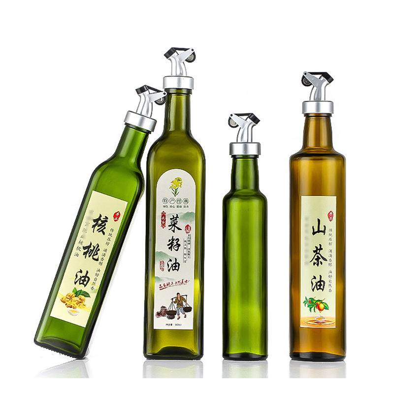 Ready to Ship Round Green 250ml 500ml 750ml Glass Packaging Dispenser Empty Olive Oil Bottle with Cap for Sale