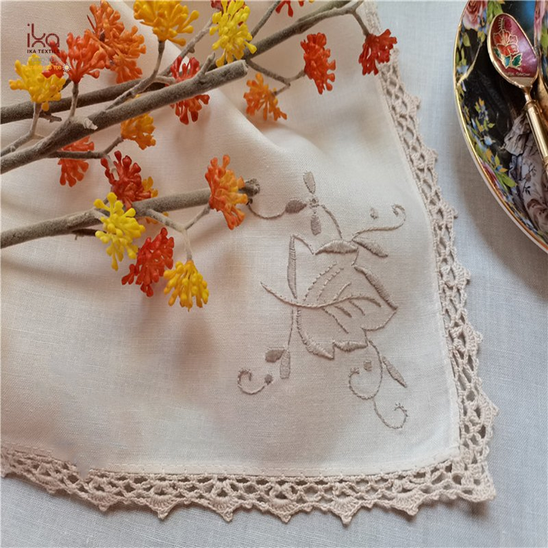 Natural Color Personalized Wholesale Woven Square Embroidery Hemstitch Lace Plain Cloth Custom Printed Cotton Table Napkins