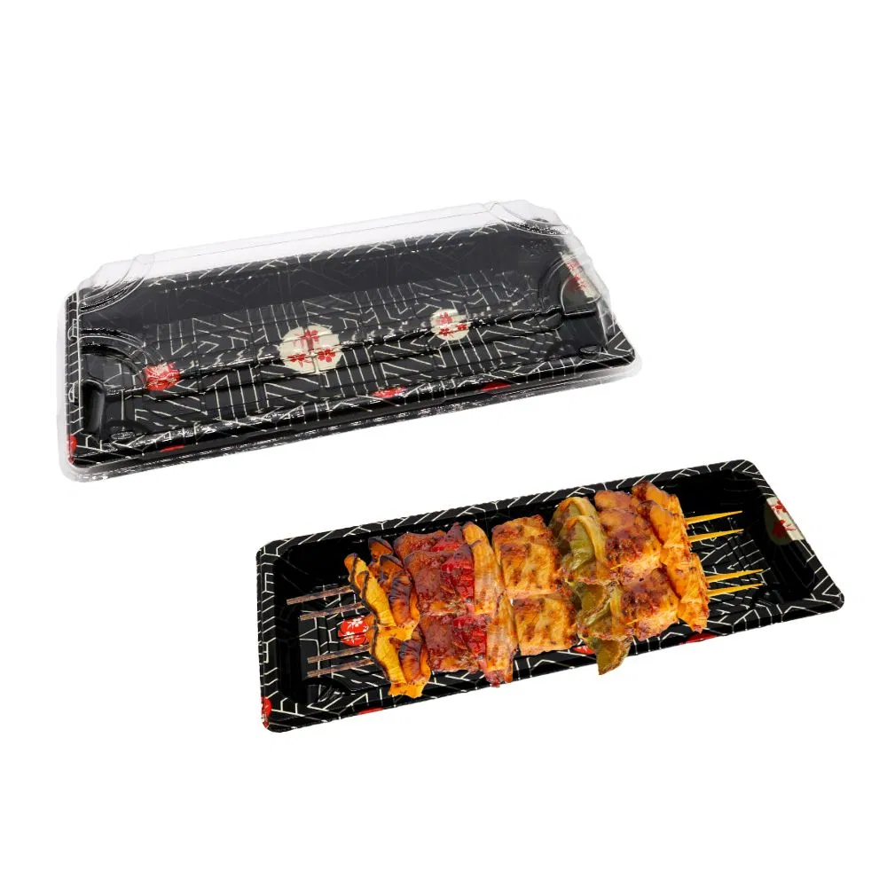 Disposable Plastic Food Take out Plates Rectangle Shape Sushi Food Packaging