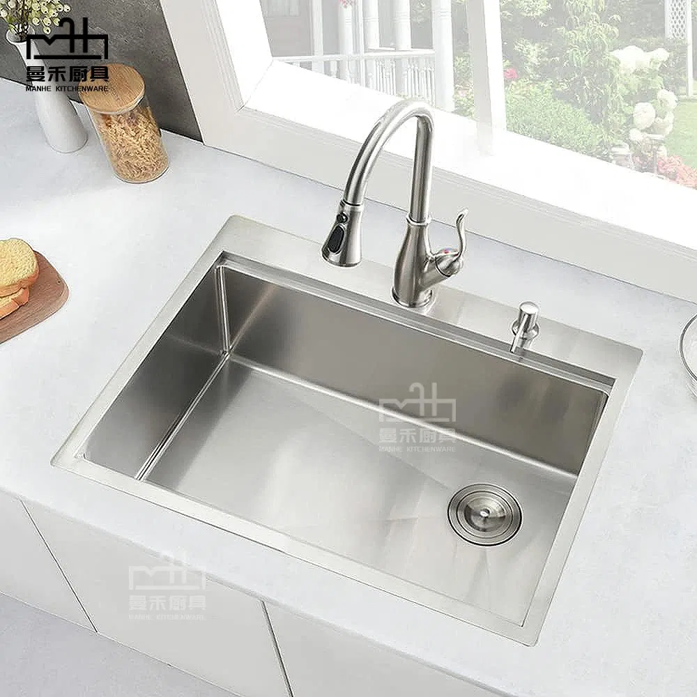 Countertop Kitchen Workstaion Handmade Sink Ledge Workstation 16 Gauge 304 Stainless Steel Under Counter Single Sink with Offset Drain