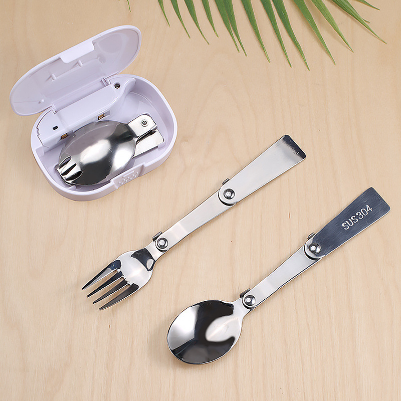 Portable Foldable Fork Spoon Cutlery Disinfection Box Stainless Steel Outdoor Picnic Camping Travel Cutlery Set