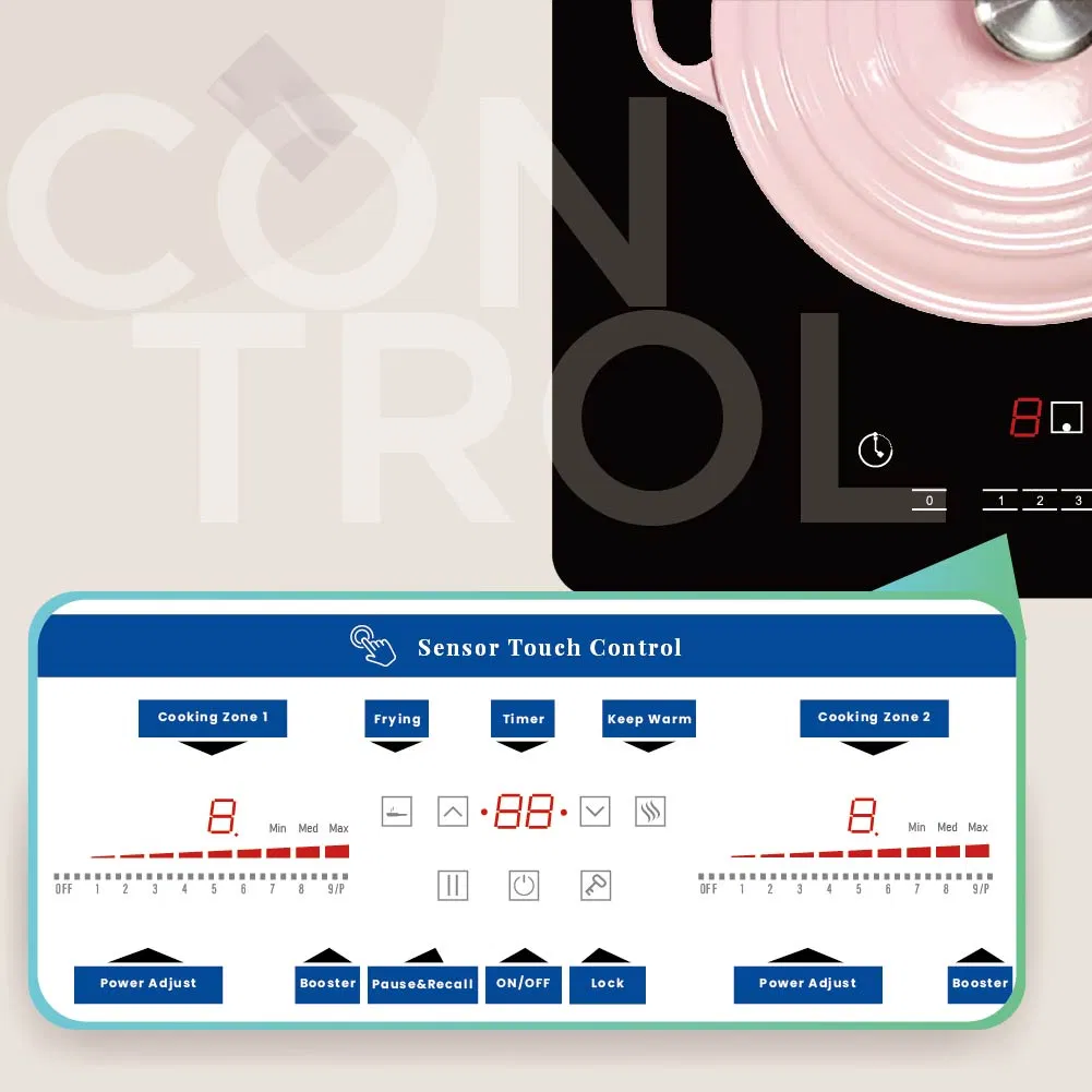 Built in Double Induction Cooktop 2000W Digital Electric Sensor Touch Stove