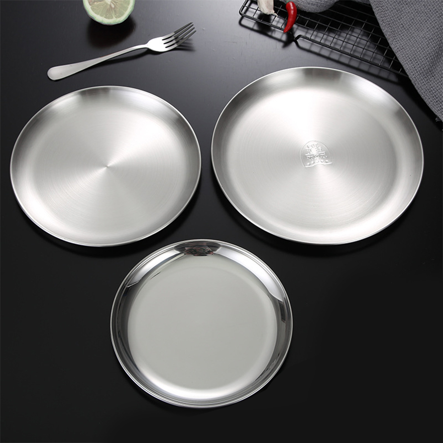 Stainless Steel Plates Metal Dinner Dishes for Kids Feeding Plates Heavy Duty Round Dessert Plate Reusable Dinnerware