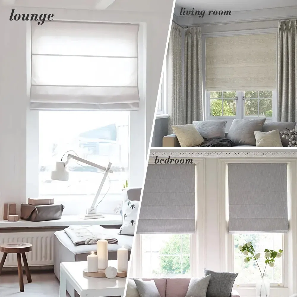 Easy Control Automatic Roman Blinds Fabric Plaid Smart Motorized Roller Roman Blinds
