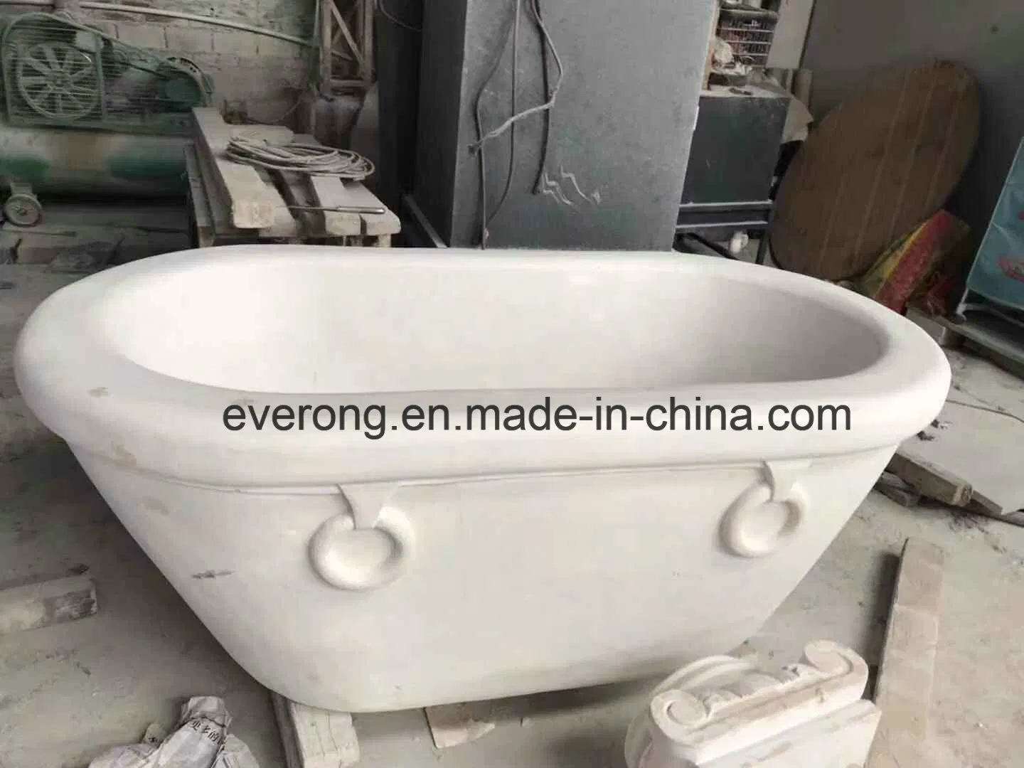 Crema Marfil Beige Marble Stone Sculpture Freestanding Bath Tubs for Bathroom