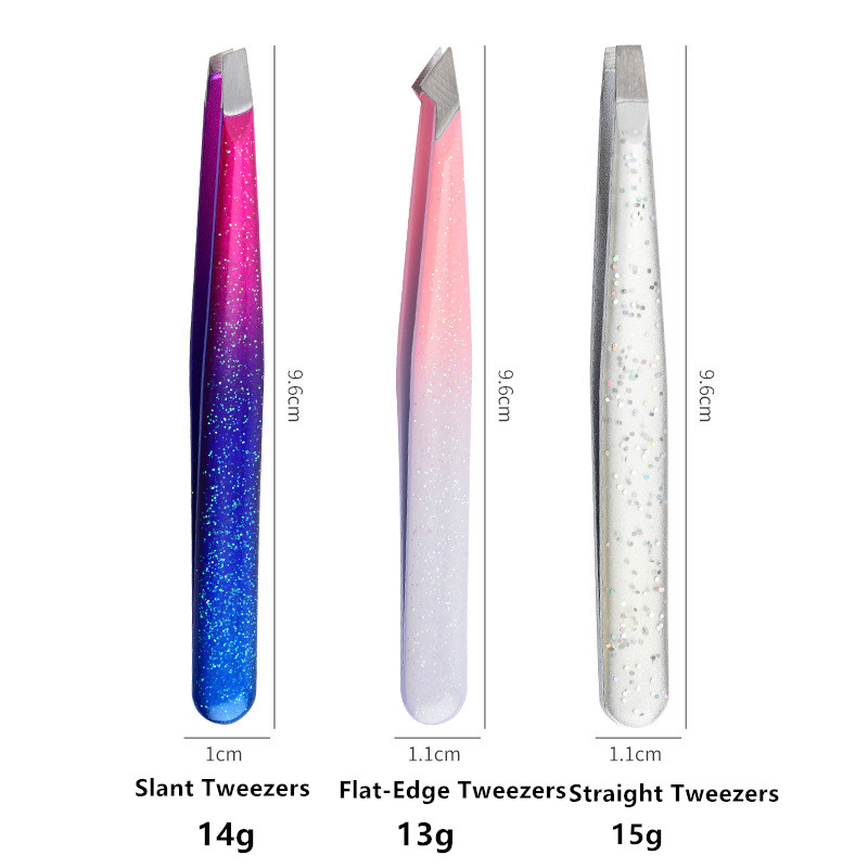 Gradient Color Ombre Glitter Grooming Stainless Steel Precision Makeup Brow Eyebrow Tweezers
