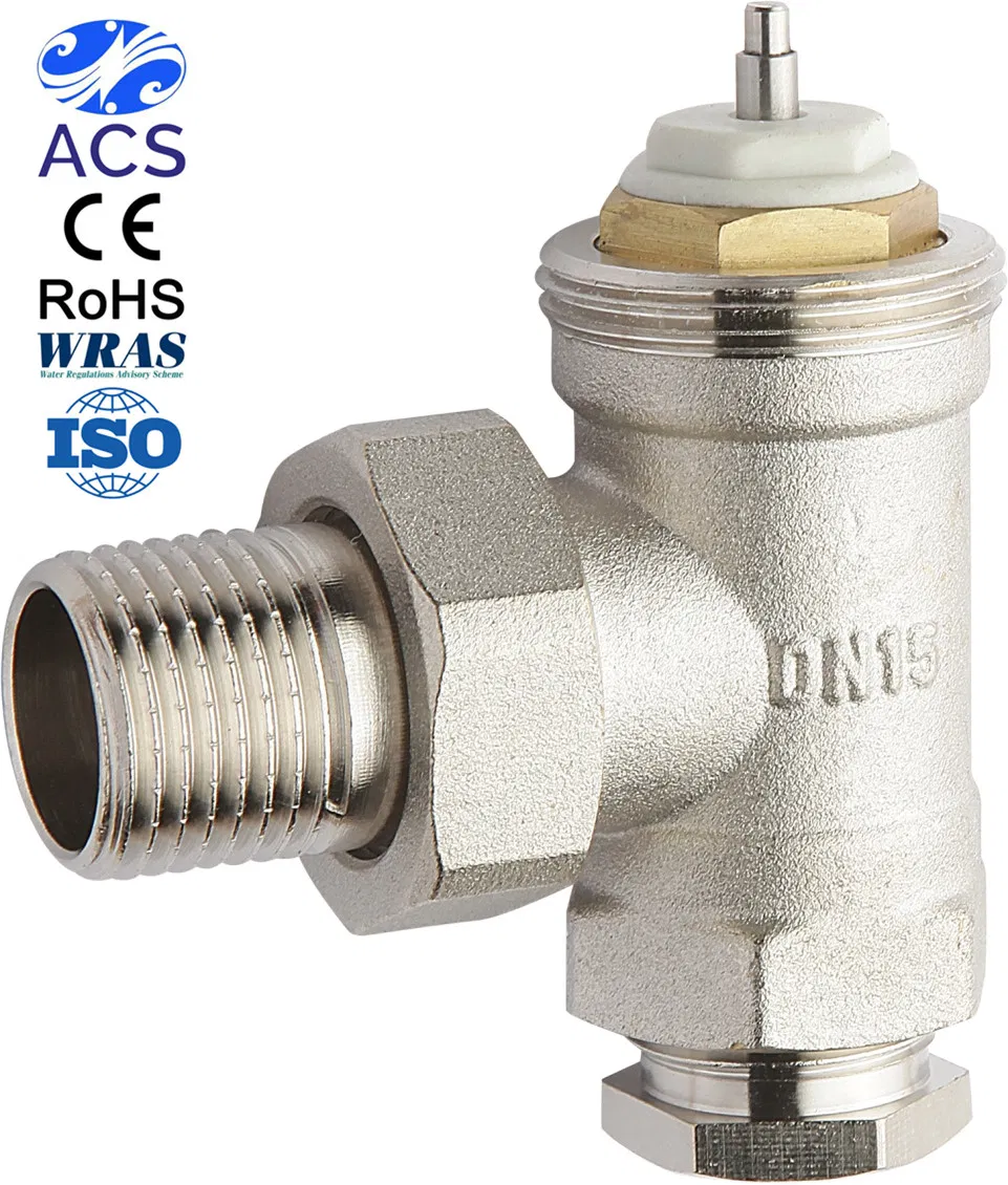 1/2" Nickel Plated Angle Thermostatic Radiator Valve with 1/2" X 15mm Adaptor