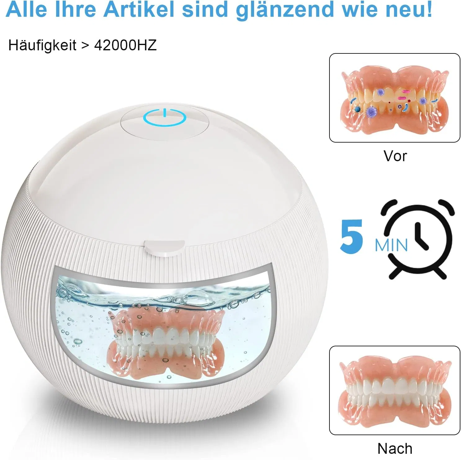 Portable Denture Cleaning Machine Dental for Dentures Aligner Mouth Guards Toothbrush Head Jewelry Ultrasonic Retainer Cleaner