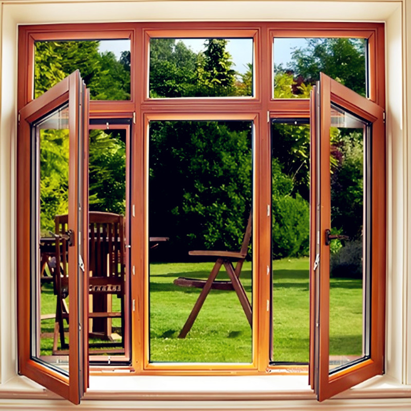 Popular Double Clear Tempered Aluminum Solid Wood Window for Garden