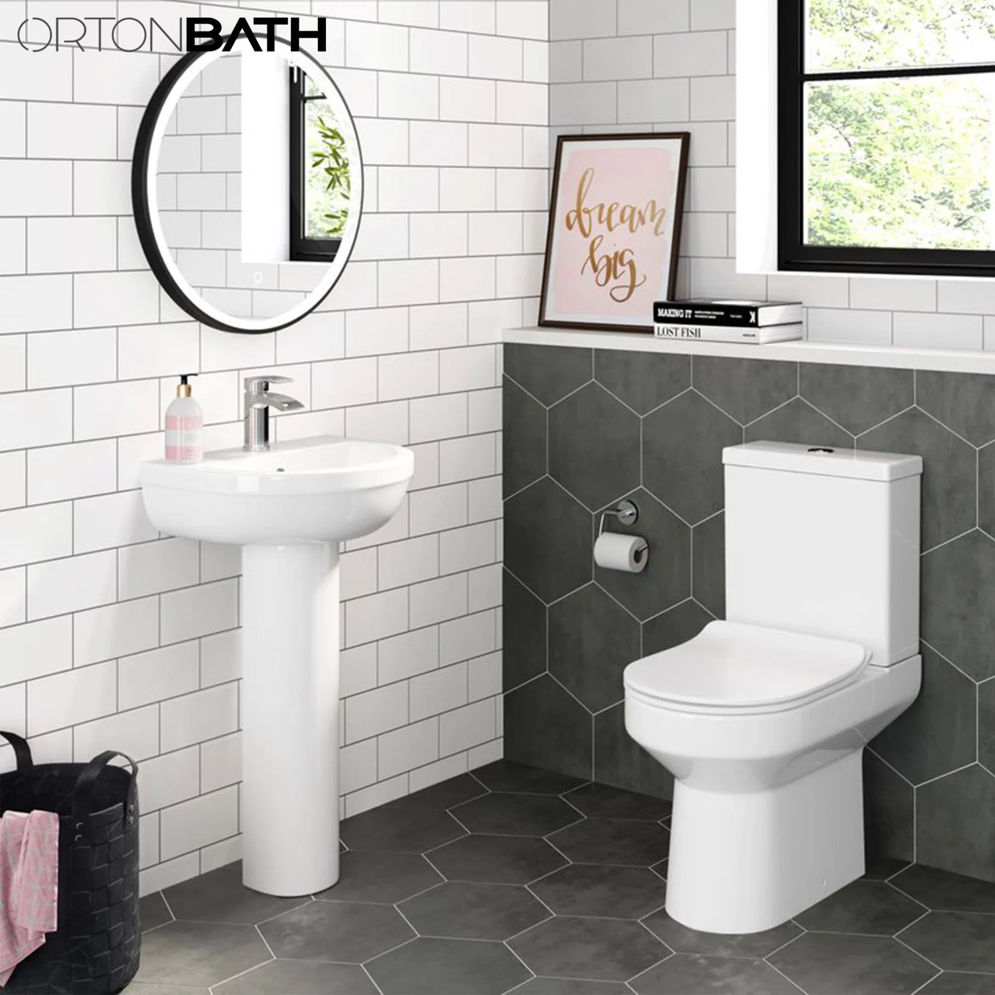 Ortonbath Rimless Sanitary Ware Dual Flush Ceramica Toilet, UF Soft Closing Seat, Water Closet Toilets for Bathrooms Comfort Height Ceramic Two Piece Toilet