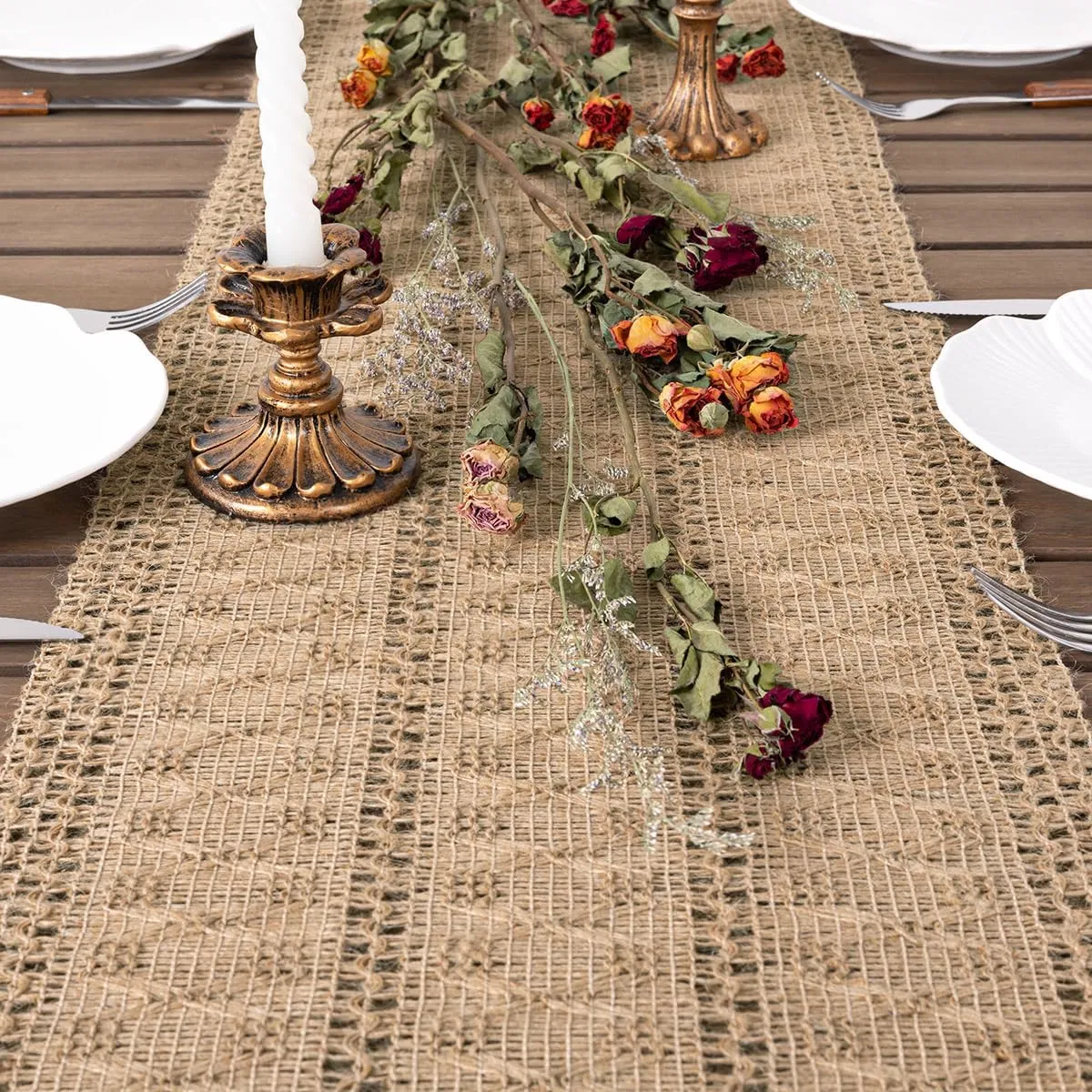 Boho Chic Burlap Table Runner for Kitchen and Dining Spaces