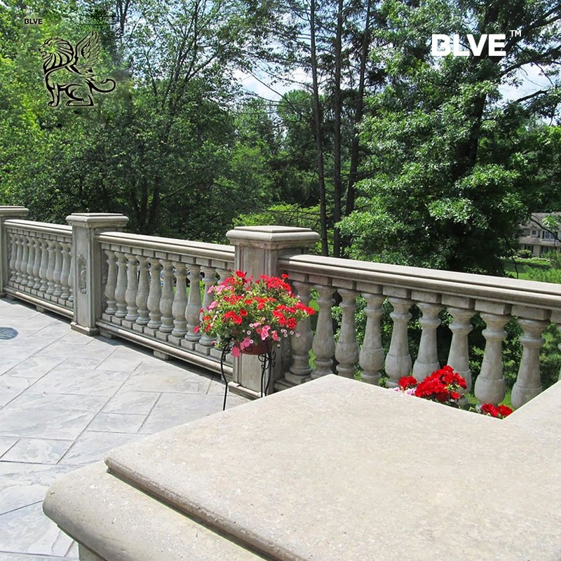 Factory Modern Design Villa Natural Stone White Marble Stone Handrails Balcony Balustrade Railing