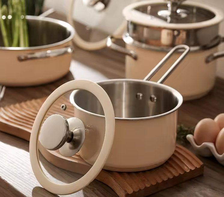 Stainless Steel 304 Ceramic Paint Cooking Sets with Glass Lid