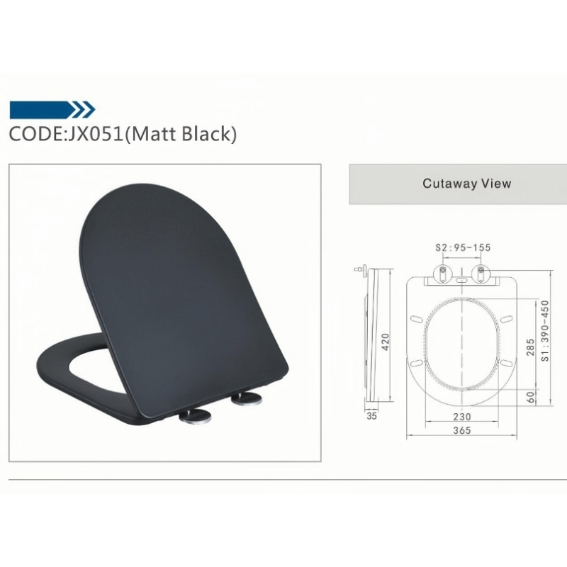 Matte Black Soft-Close Toilet Seat for Hotels, Offices, and Schools
