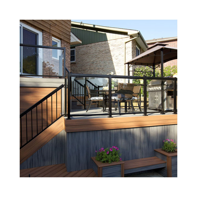 Aluminum Glass Railing Deck Balcony Designs Pictures with LED Light Clamps Balustrade Clamp Aluminum Glass Railing