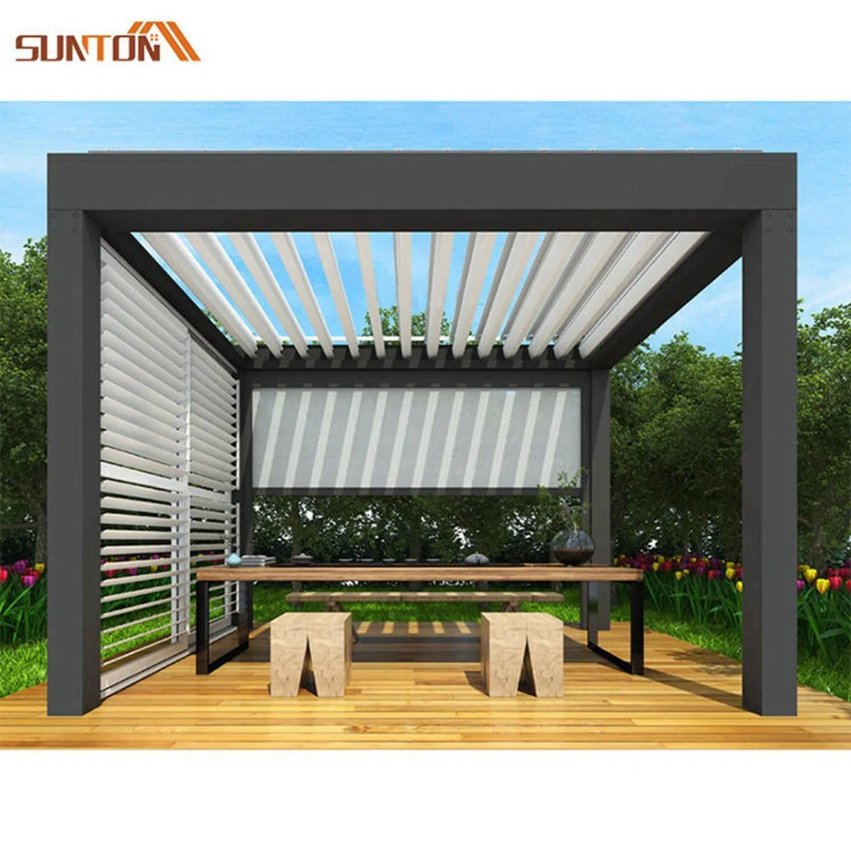 Luxury Patio Automatic Smart Cover Louver Roof System Waterproof Outdoor Modern Aluminium Pergola