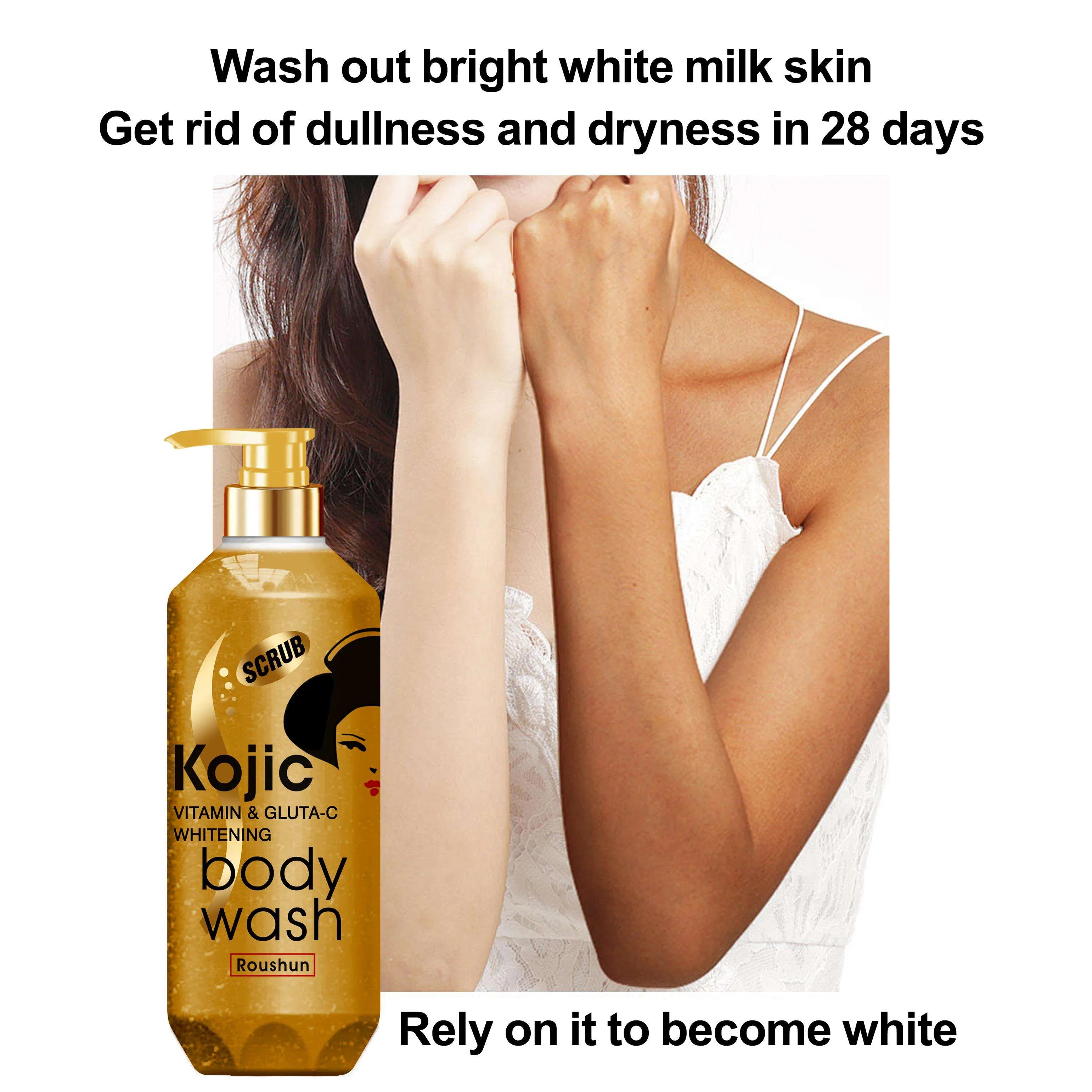 Roushun Kojic Acid Scrub Shower Gel - Exfoliating Brightening Body Wash