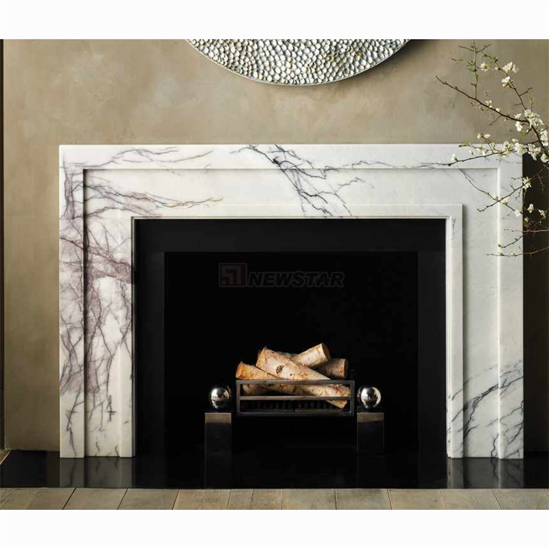 Newstar Sample Style Fireplace Natural Stone Marble Limestone Fireplace Surround Stone Mantel Indoor Decoration Calacatta Viola Marble Fireplace