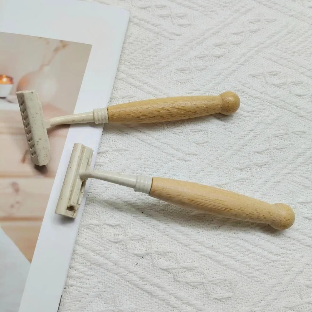 Hotel Supplies Bamboo Handle Straw Safety Shaving Razors Stainless Steel