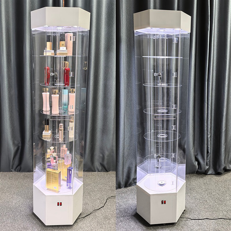 Rotating Perfume Wood Display Stand Spot Light Sunglass Cosmetic Acrylic LED Display Rack