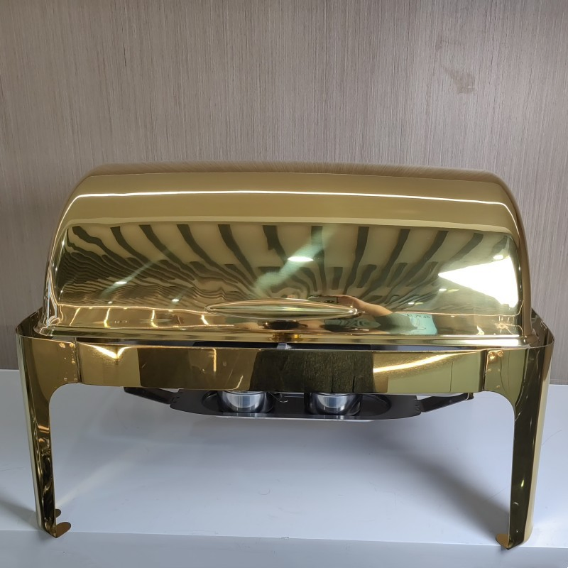 Full Size Roll Top Glass Lid Chafing Dish Oval Golden Dishes Kitchenware Service Buffet Dish