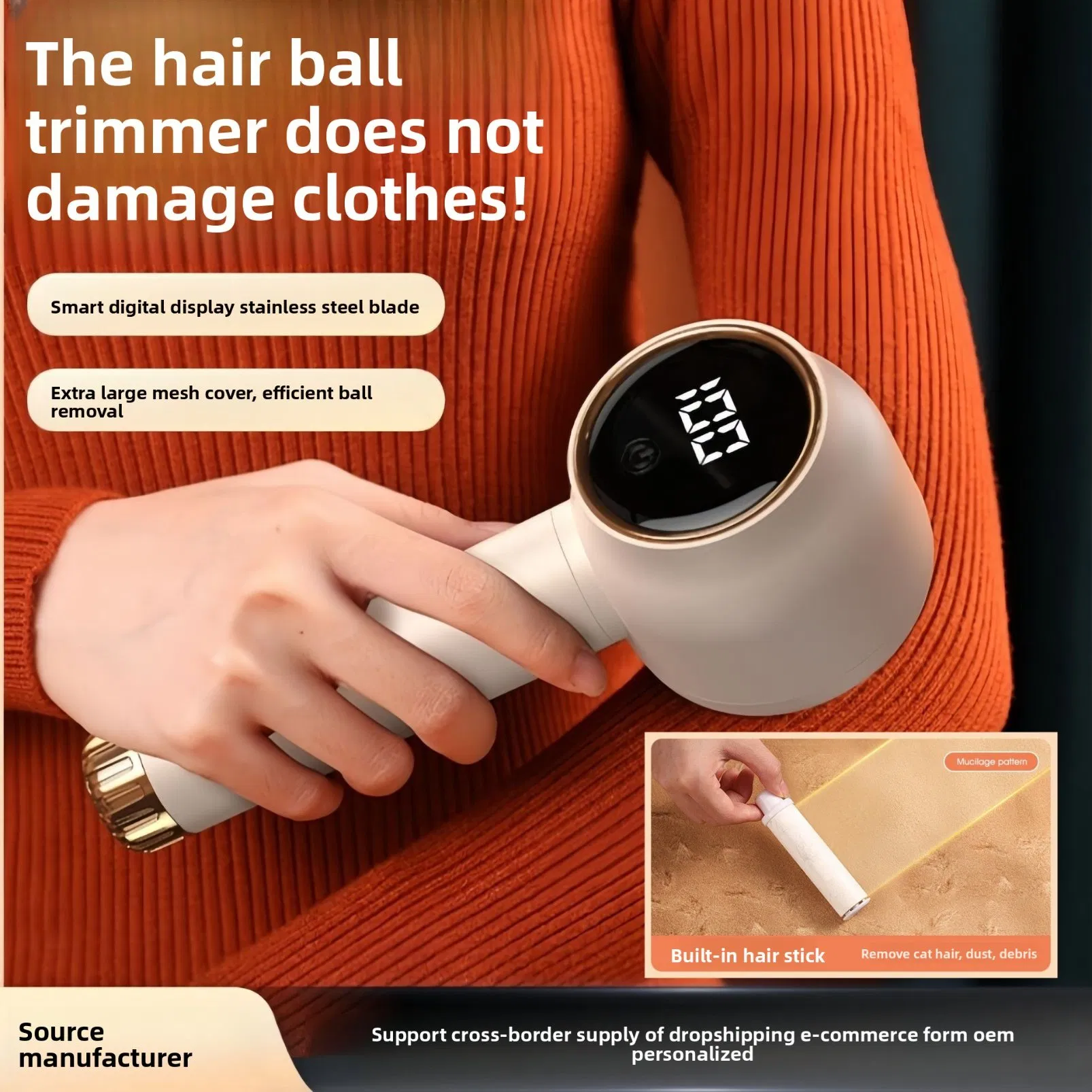 USB Charging Cable Cordless Fabric Shaver LED Display Electric Lint Remover Cover Sweater Customized Lint Remover