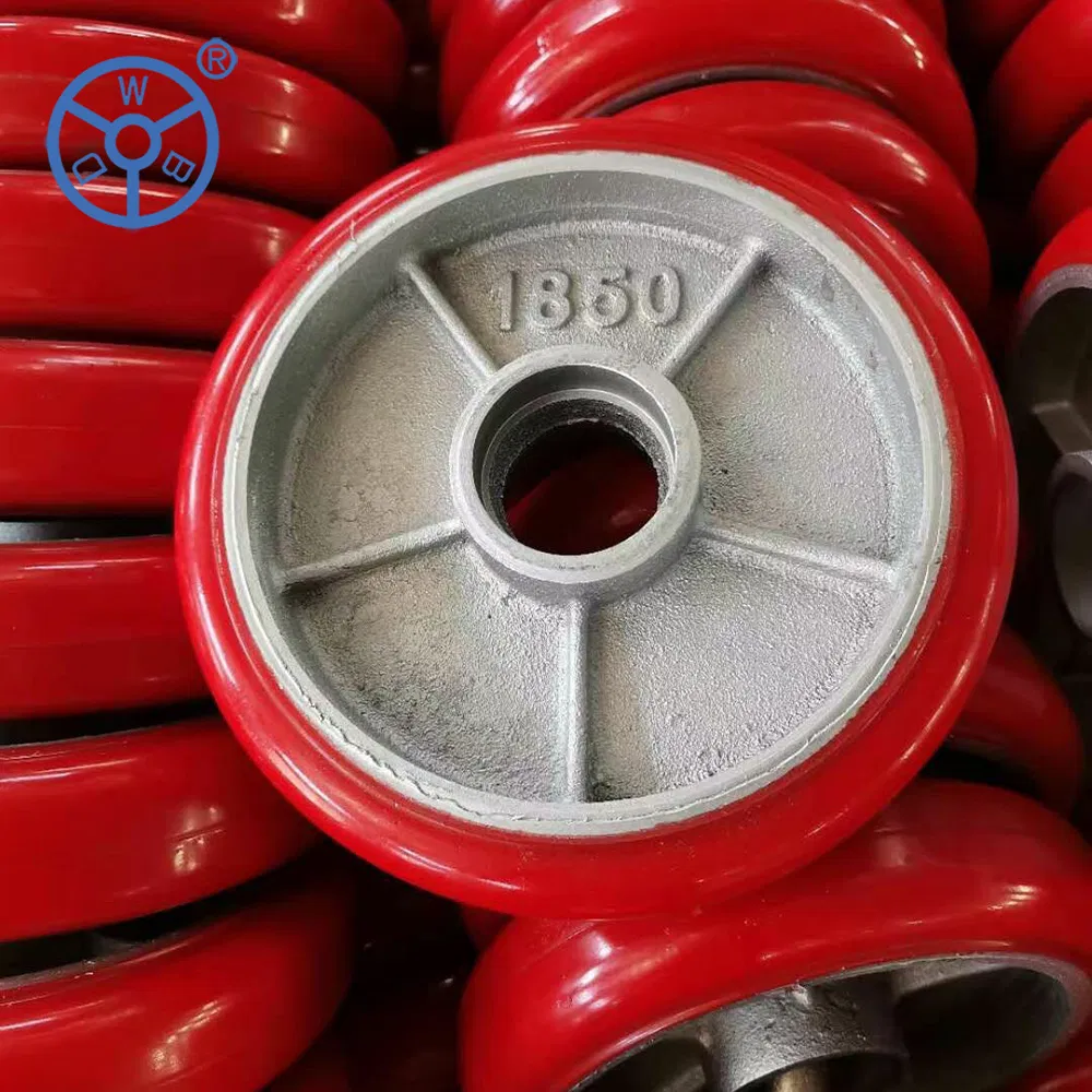 Guangdong Manufacture Iron/Aluminum Core 180 200 250mm Polyurethane PU Solid Rubber Wheels 7 8 Inch Heavy Duty Wheel