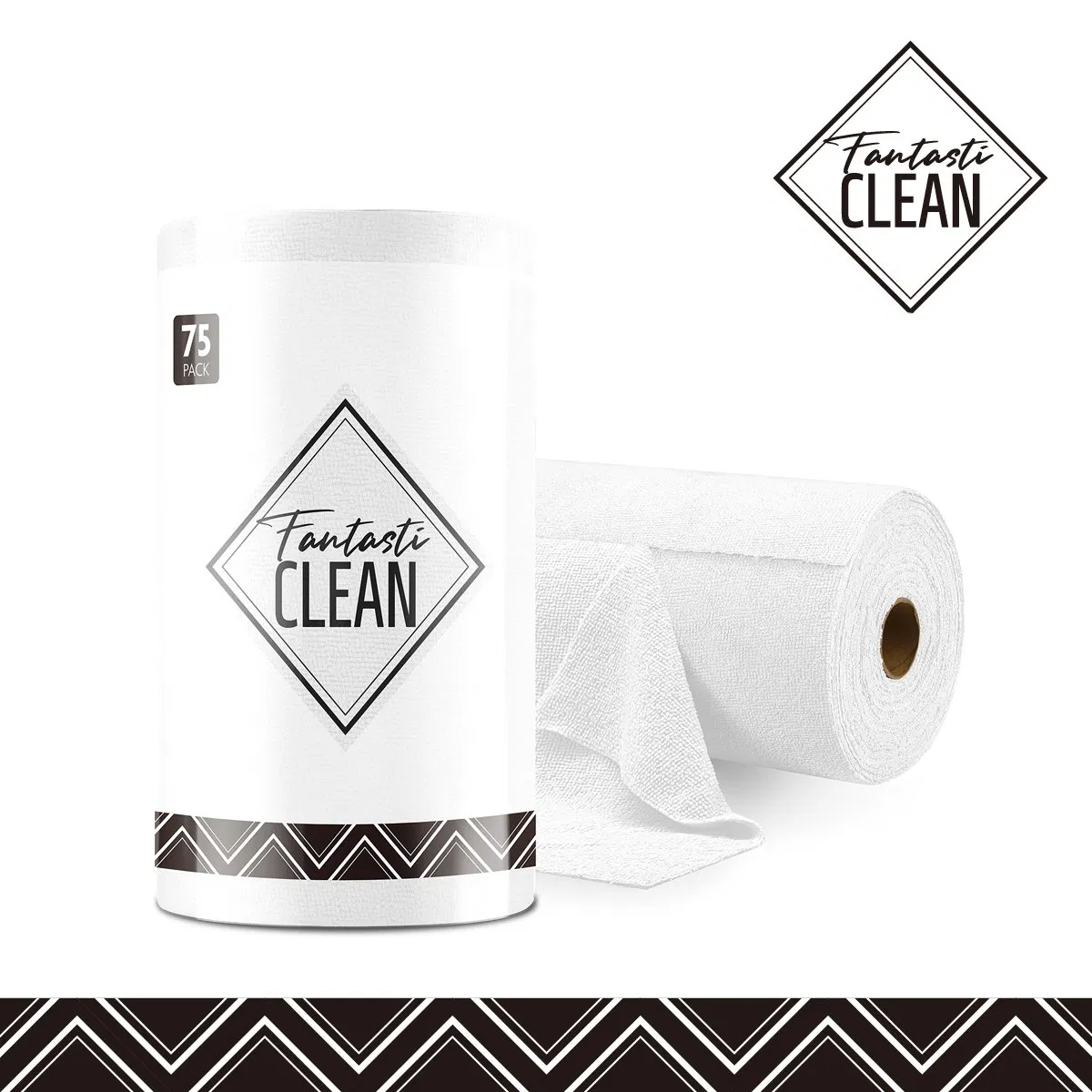 Fantasticlean 75pack Kitchen Microfiber on a Roll Tear Away Cleaning Paper Towels Reusable and Washable Cloths for Car, House