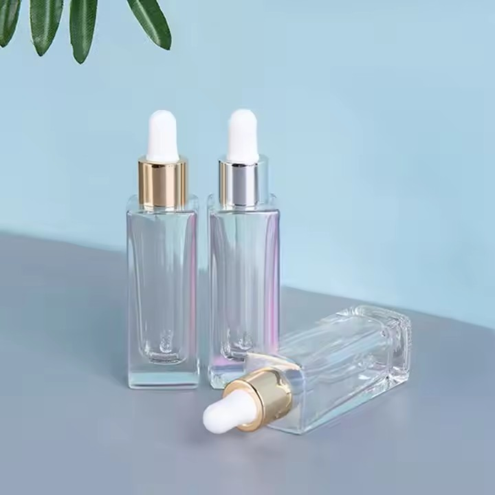 Factory Price Supplier Wholesale Essential Oil Dropper Glass Cosmetic Drop Bottle 30 Ml Clear Square Frosting Bottle