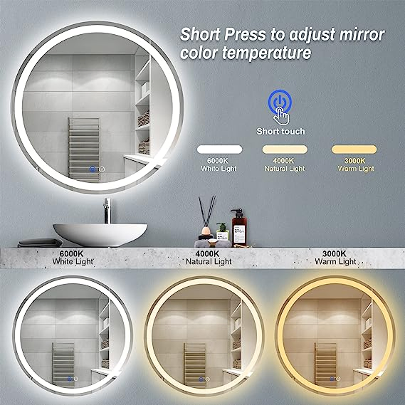 Sleek Bathroom Factory Jinghu Vanity Wholesale Furniture Round Smart Home Decor Hotel Mirror with Advanced Anti-Fog LED Lighting