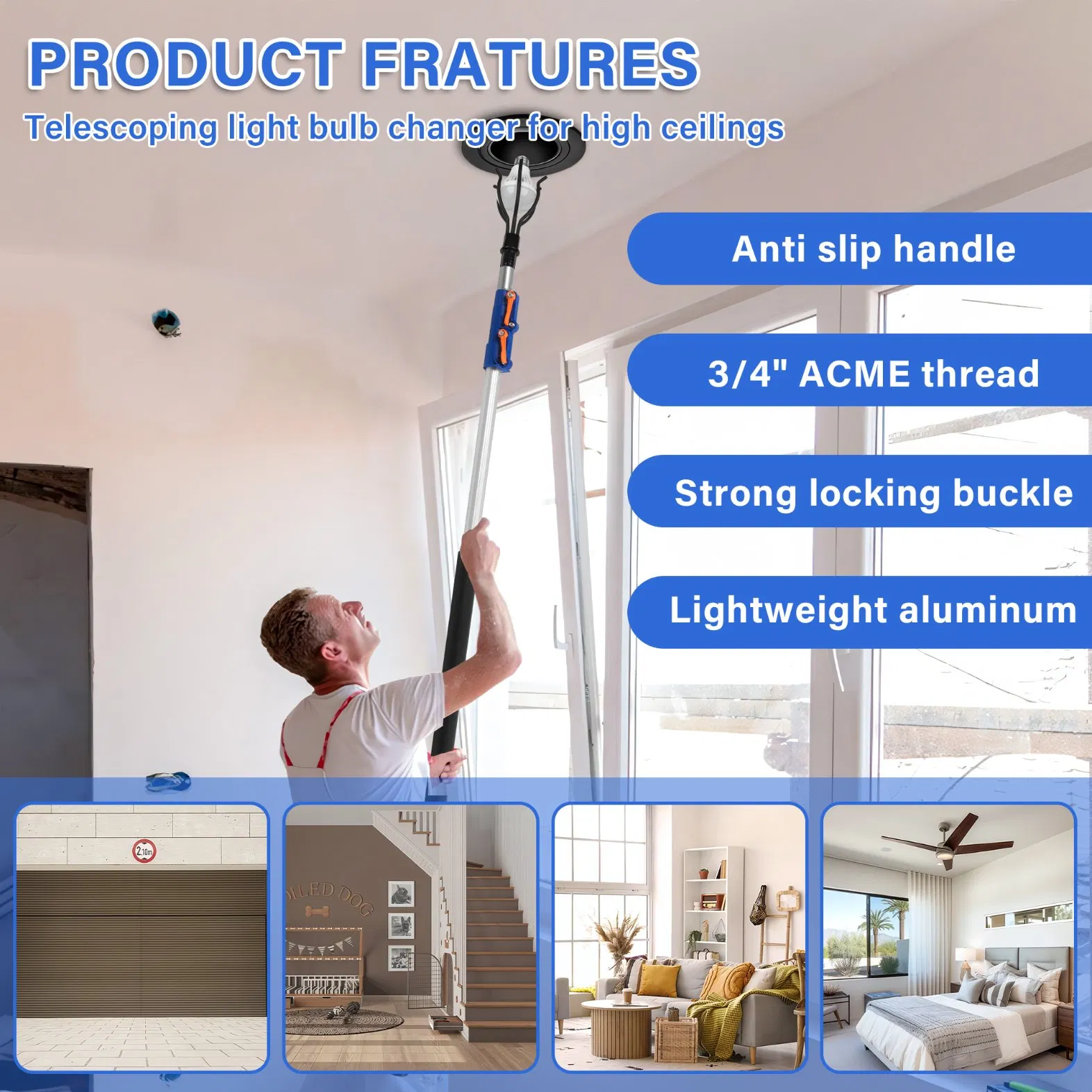 Bulb Remover with Aluminum Telescopic Pole Bulb Replacement Tool Lamp Claw