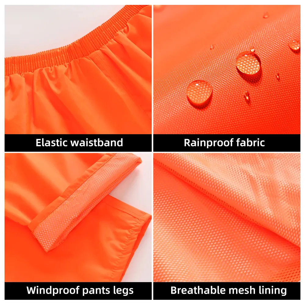 High Visibility PVC Hooded Raincoat Pants with Reflective Outdoor Hi Vis Work Rainwear for Outdoor