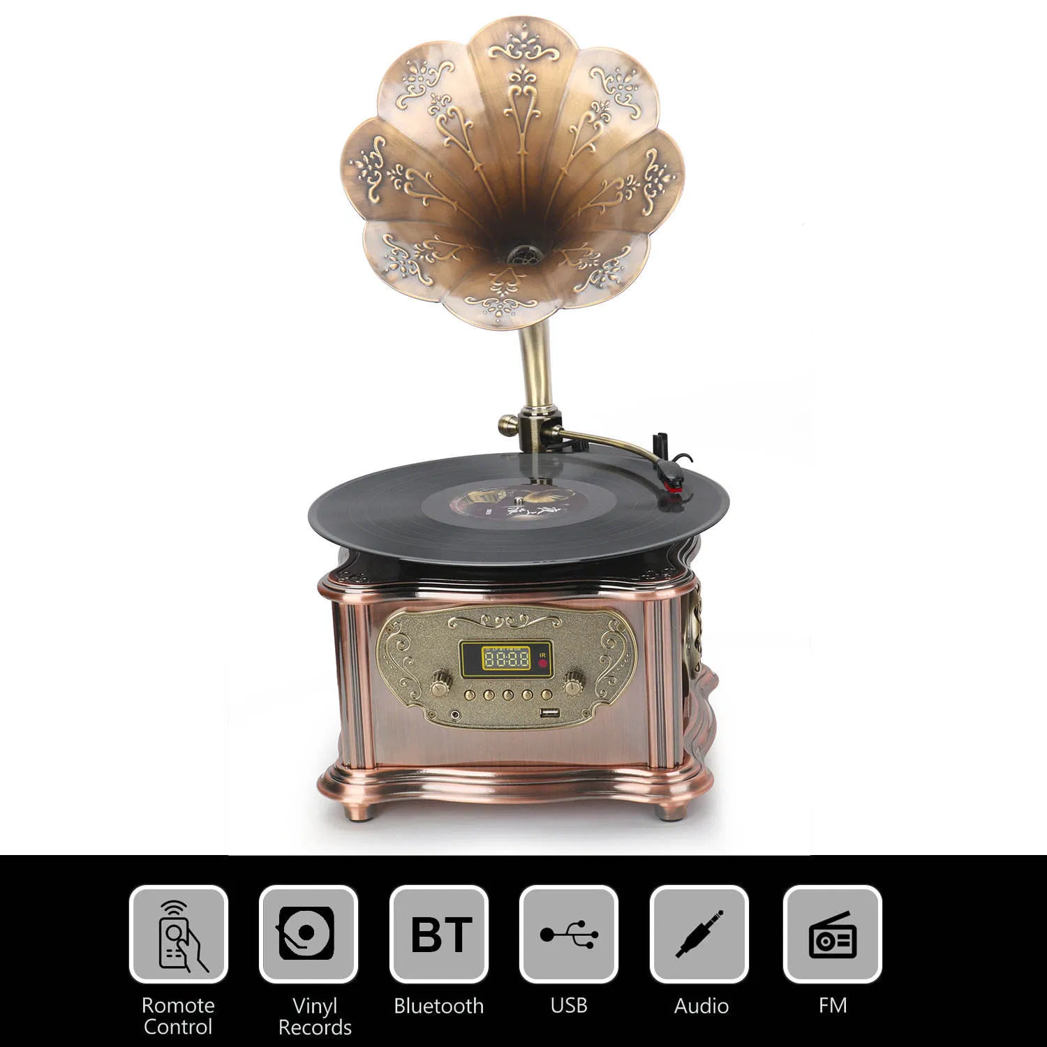 Профессиональная аудиосистема с граммофоном, FM-радио, CD и виниловым проигрывателем